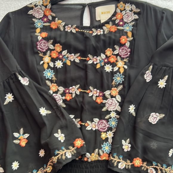 Maeve Floral Sheer Tiered Dress, Black w/Embroidered Flowers, Size 2 - Picture 11 of 15